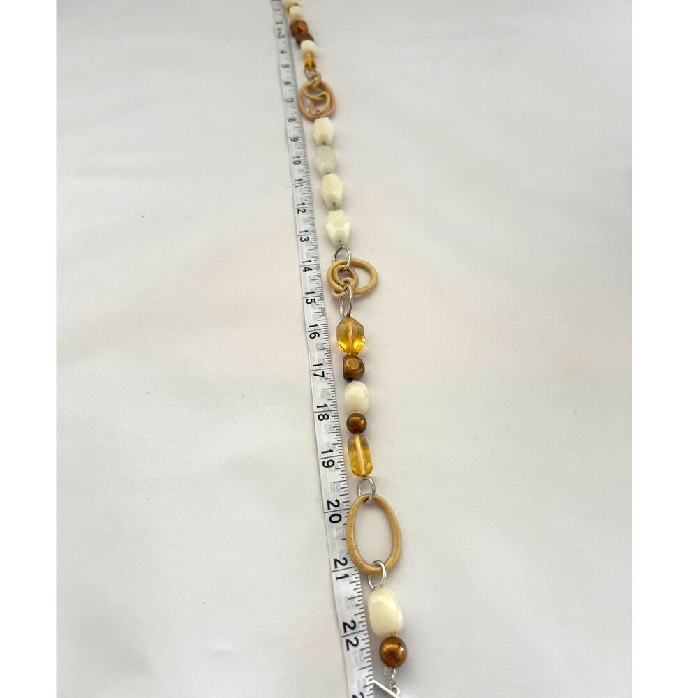 Sigrid Olsen Beige Stone Bead Necklace Geometric Modern Abstract Links. 23 In L. - Picture 4 of 4